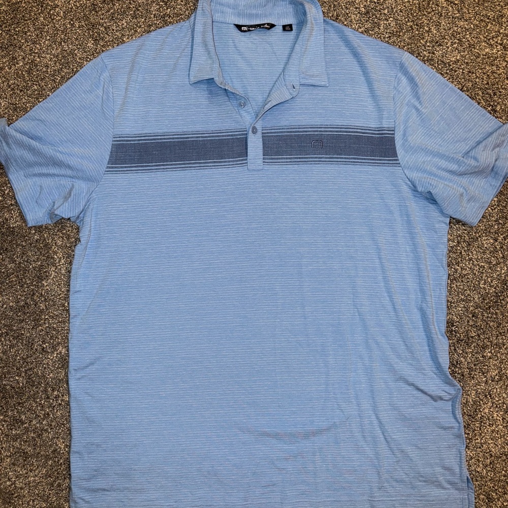 Travis Mathew Light Blue Polo with Navy Stripe